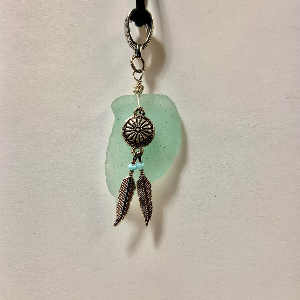Hand crafted sea glass pendant with embellishment